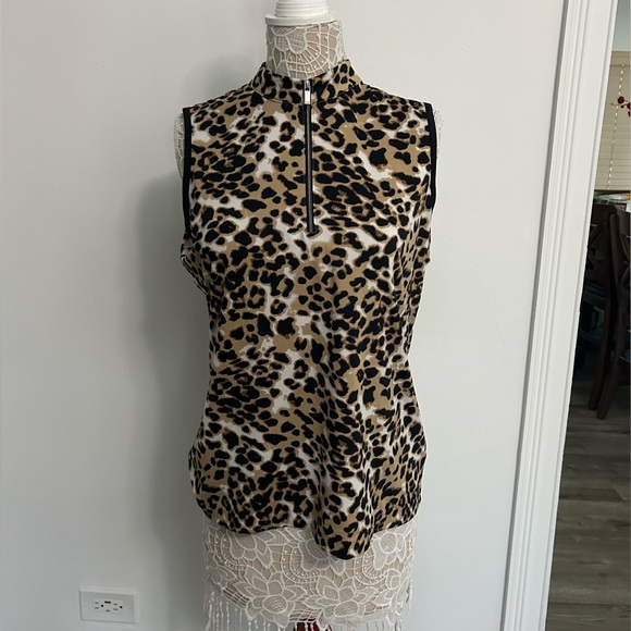 Tailored cheetah print zip-up tank top with side zipper,Tail Activewear ,size L - Picture 1 of 9